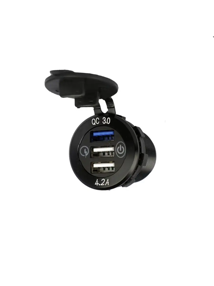 Разъем USB встраиваемый, круглый в авто 12V-24V 3USB QC3.0