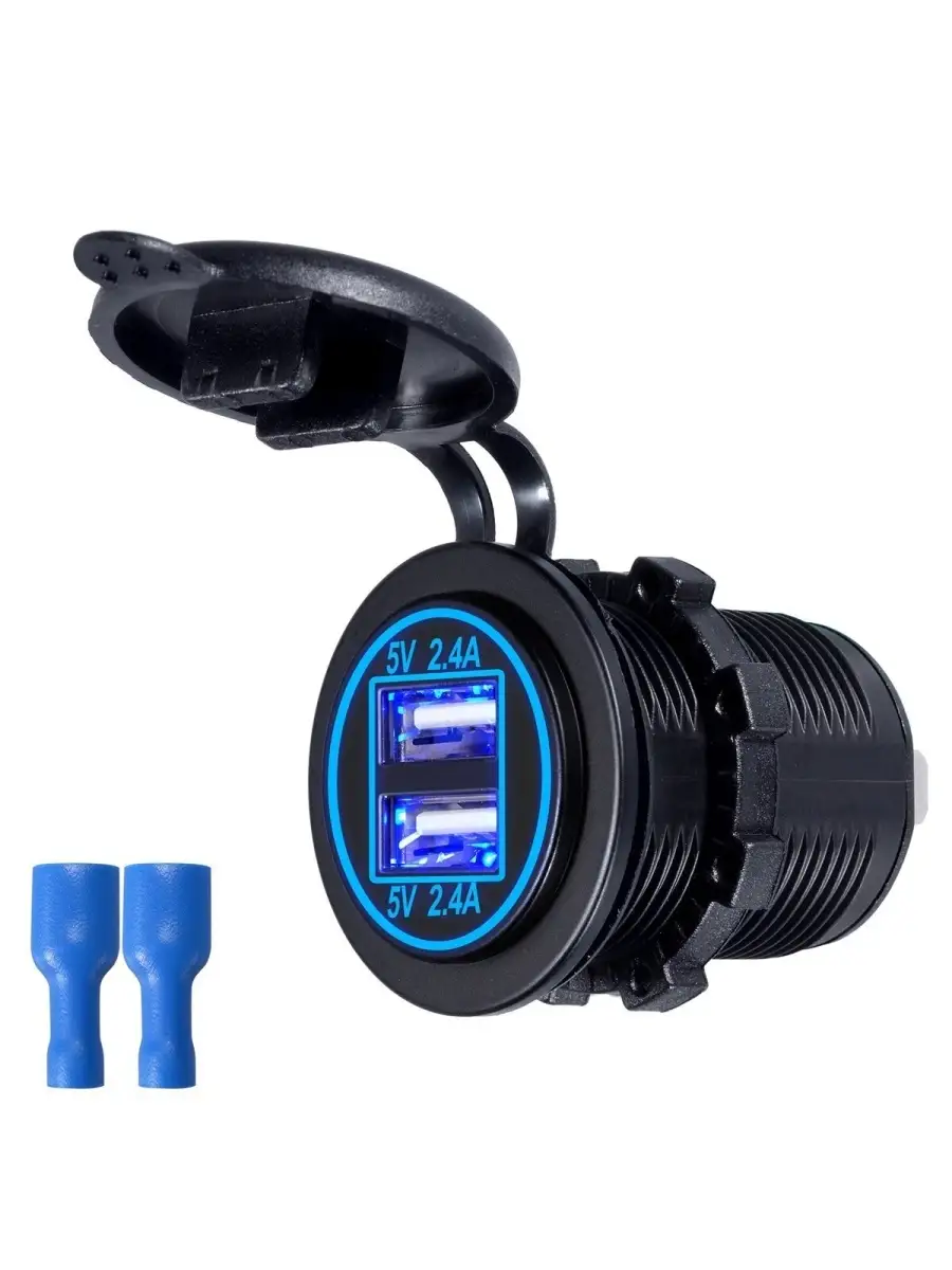 Разъем USB встраиваемый, круглый в авто 12V-24V 2USB 2.4A
