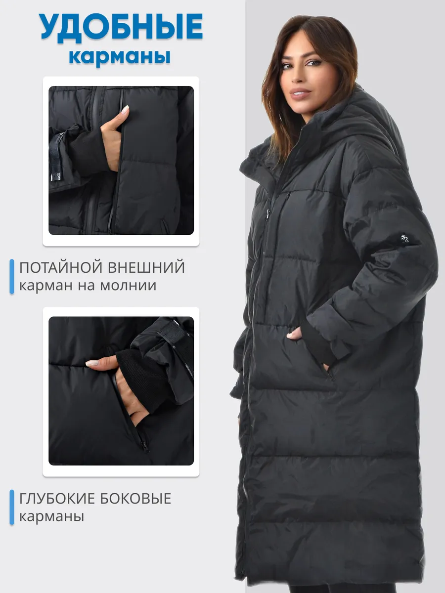 Пальто пуховик стеганый длинный с капюшоном