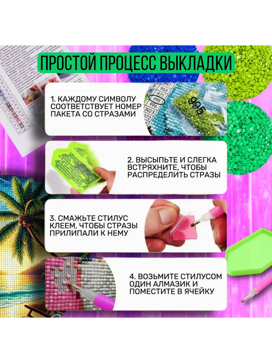 Алмазная мозаика на подрамнике природа Океан и Кокосы 30х40