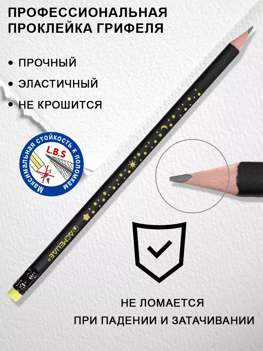 Простой карандаш чернографитный HB с ластиком 12шт
