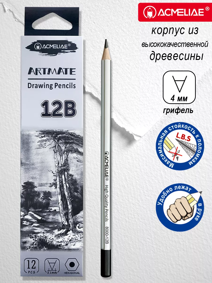 Карандаш чернографитный 12B