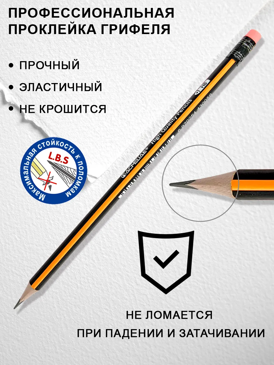 Простой карандаш чернографитный HB с ластиком 12шт