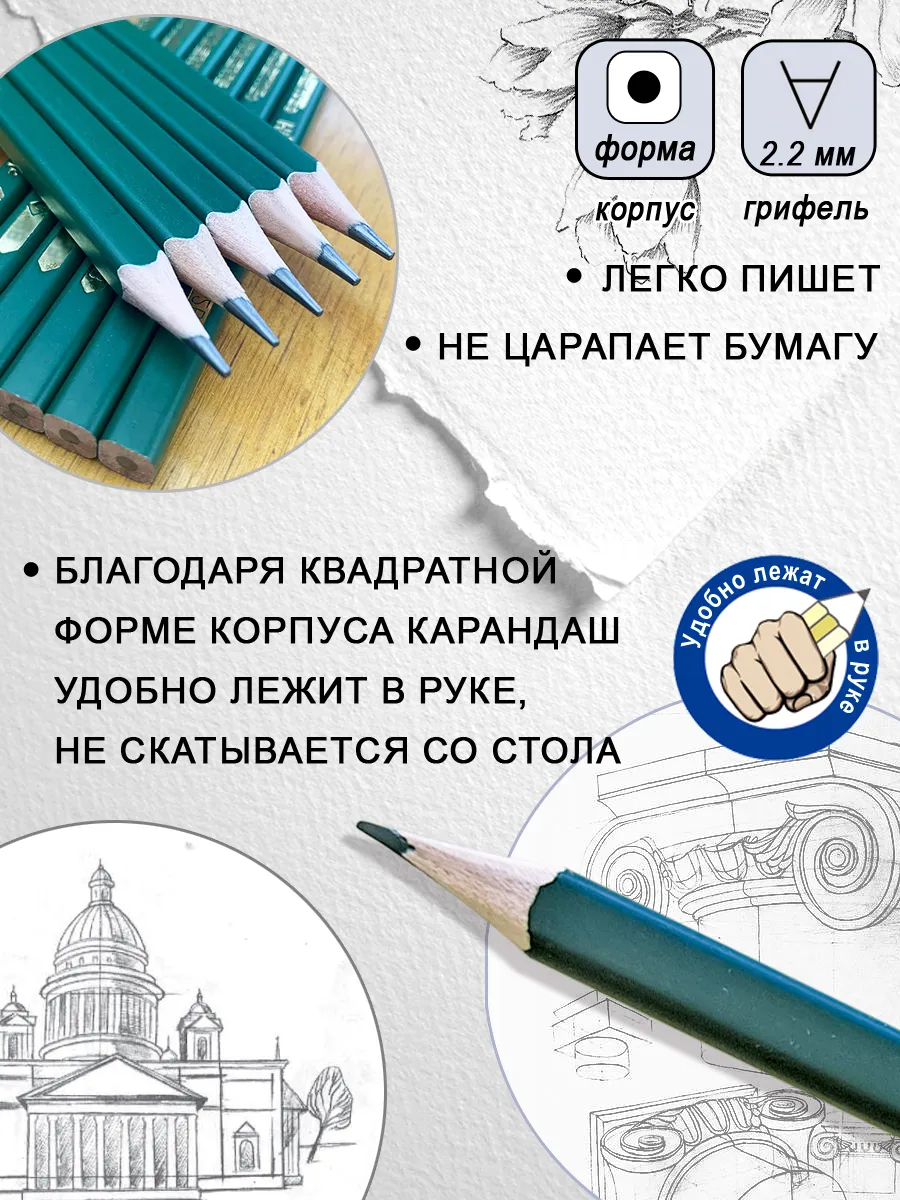 Карандаши чернографитные НВ 12 шт