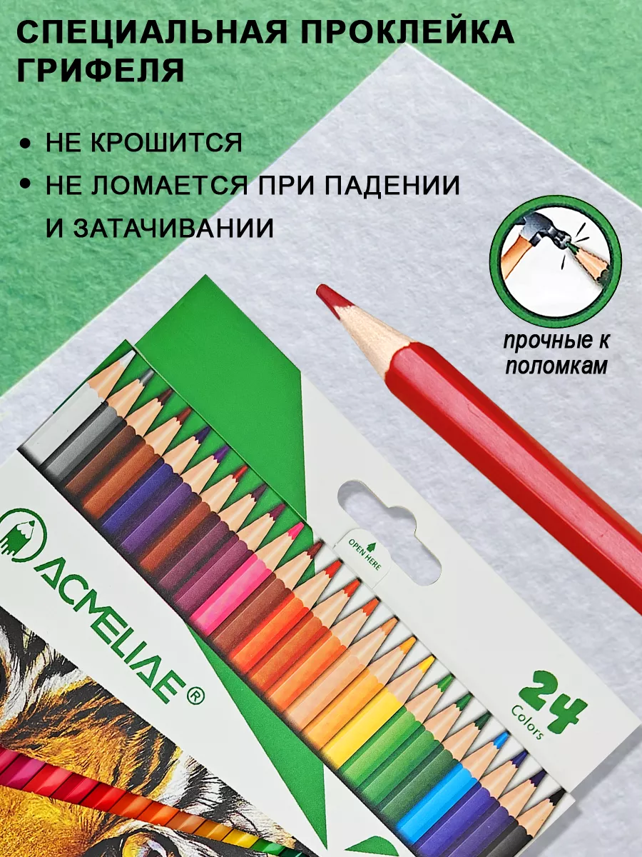 Карандаши цветные пластиковые набор 24 цвета