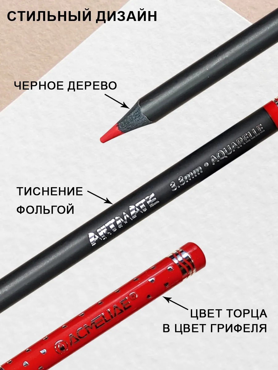 Акварельные цветные карандаши 12 цветов + кисточка
