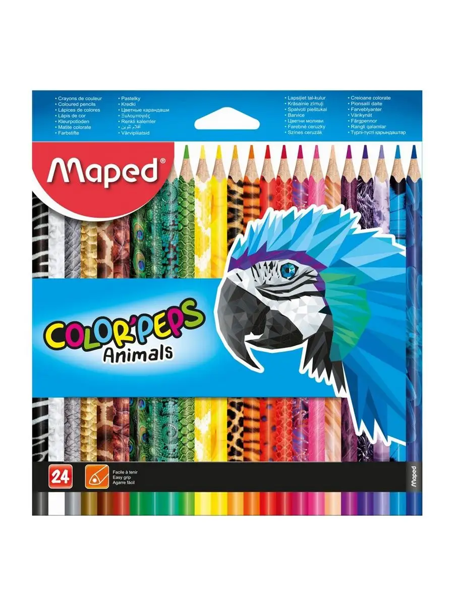 Карандаши цветные 24 шт, корпус из дерева серия ANIMALS