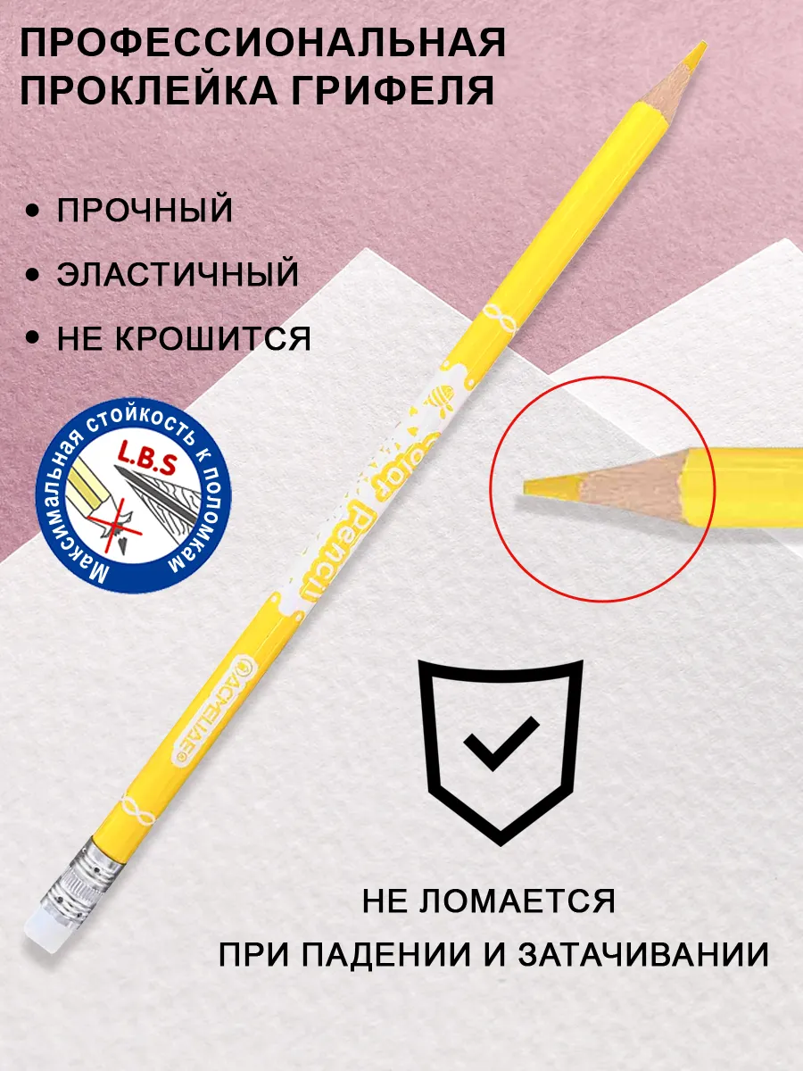 Стираемые карандаши цветные 12 цв с ластиком мягкие