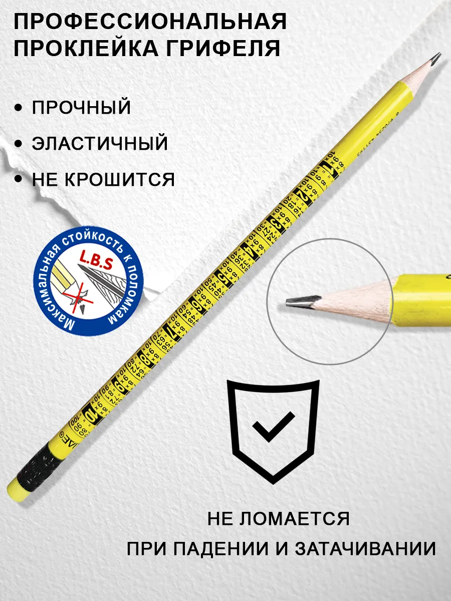 Карандаш чернографитный с ластиком НВ 12 шт