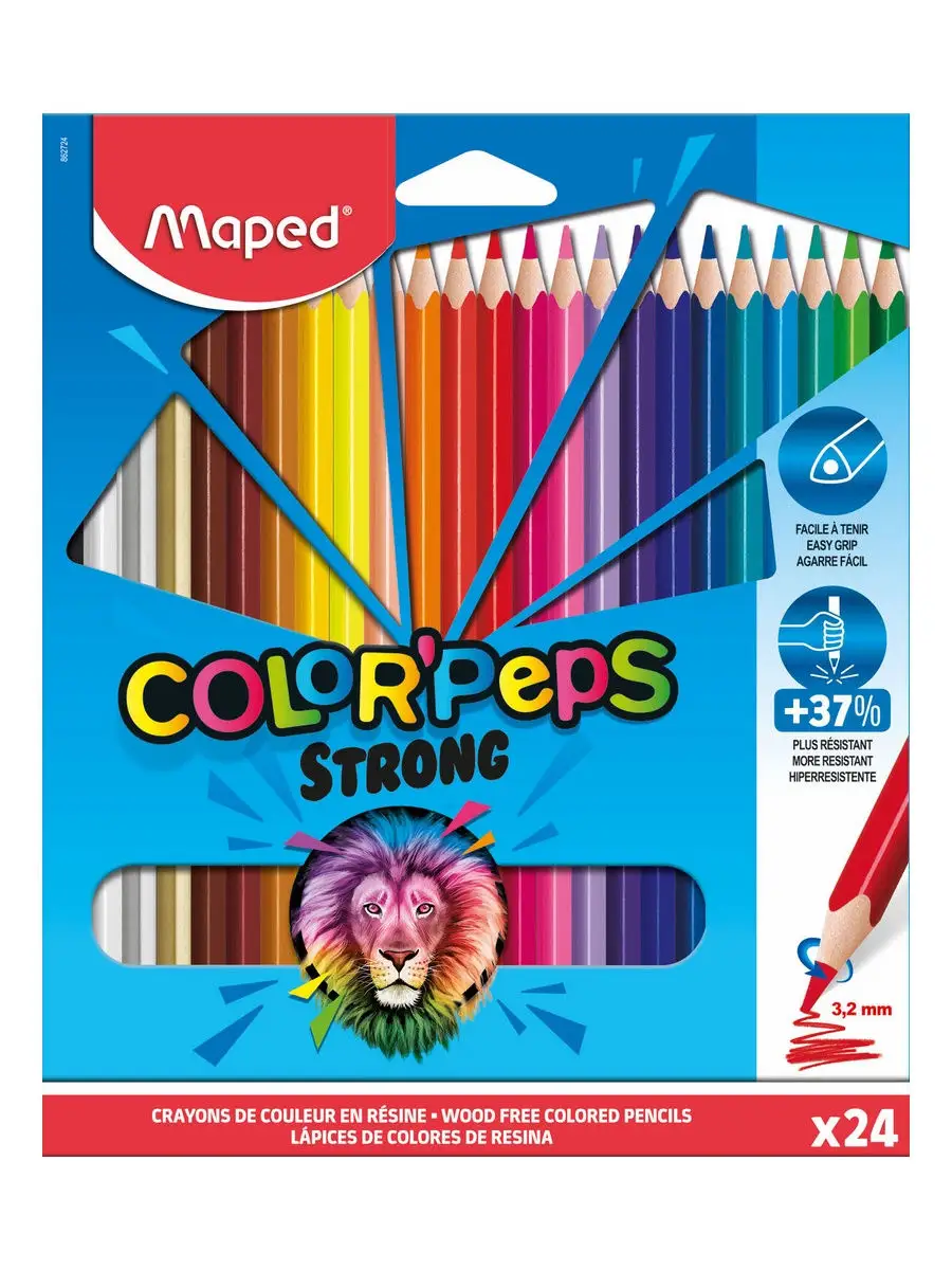 Карандаши цветные, ударопрочные  24 цв, серия STRONG