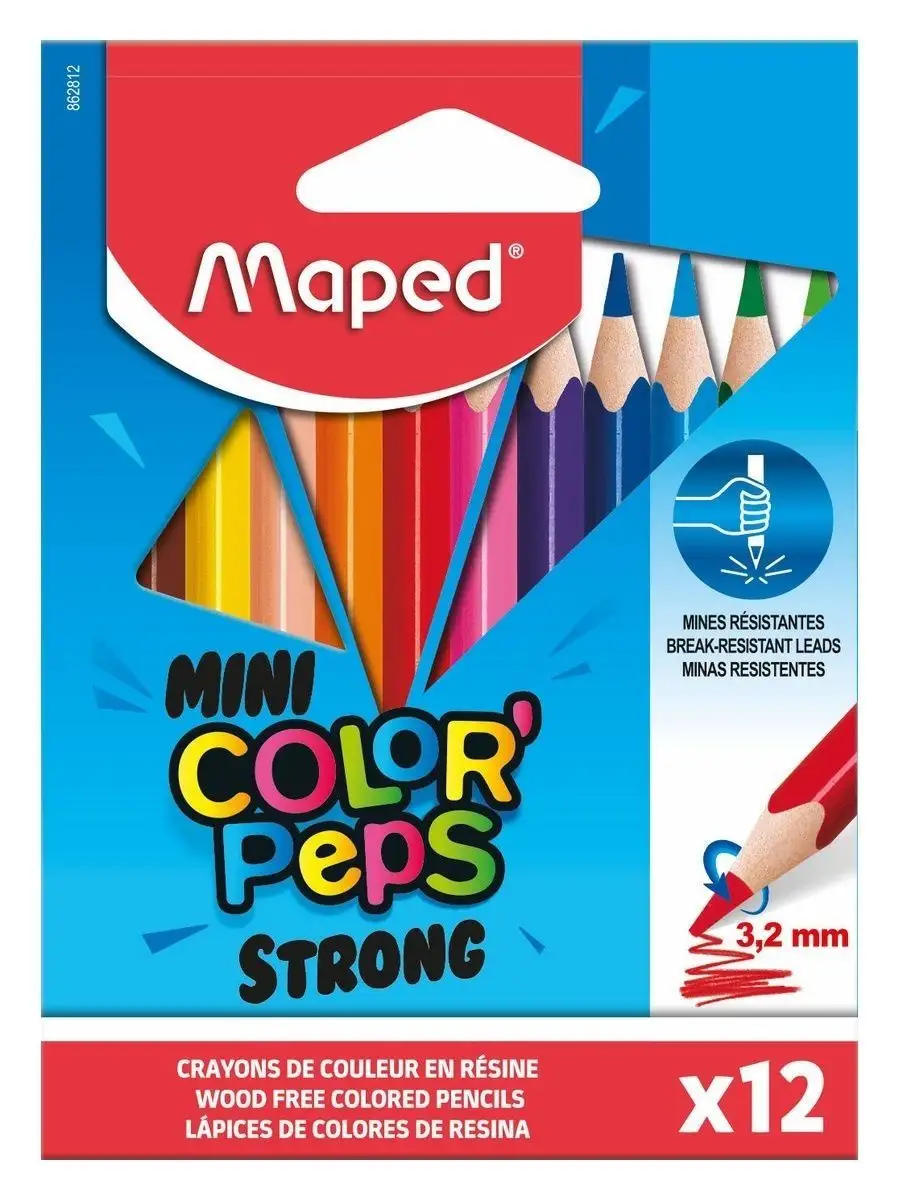 Карандаши цветные Мини, ударочпрочные  12 цв, серия STRONG