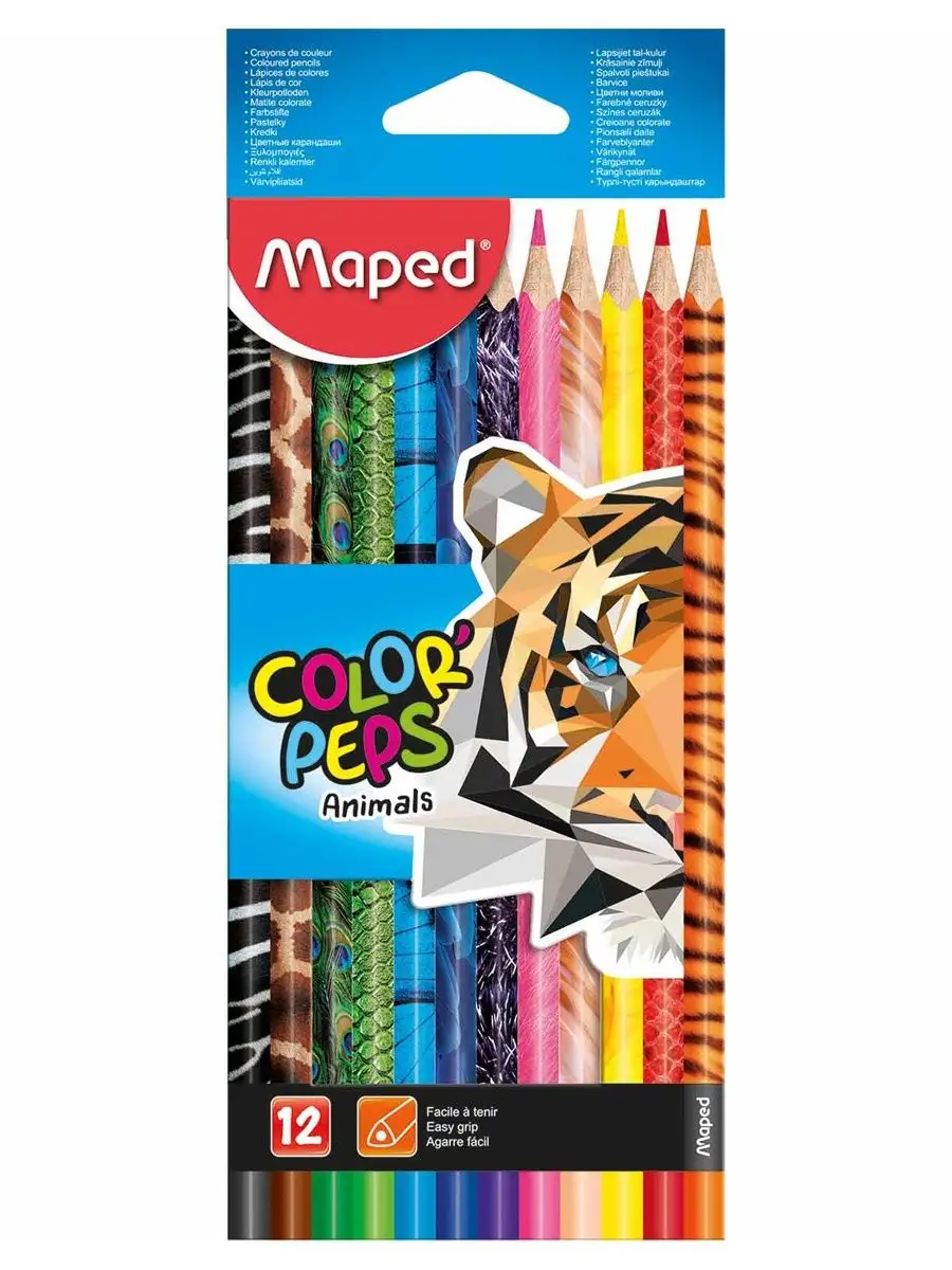 Карандаши цветные 12 шт, корпус из дерева серия ANIMALS