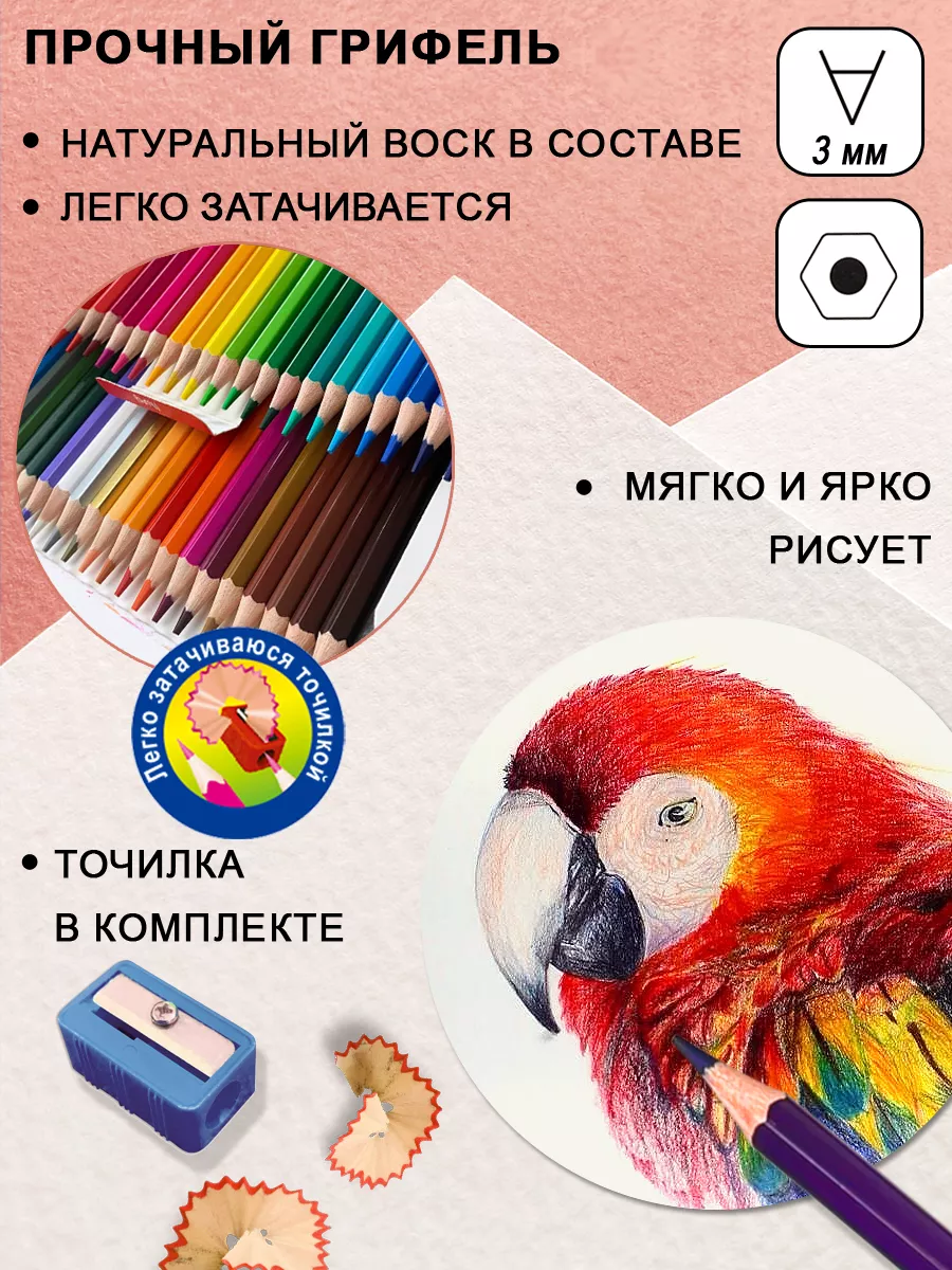 Набор цветных карандашей 48 шт мягкие