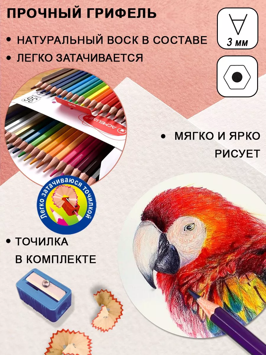 Набор цветных карандашей 36 шт мягкие