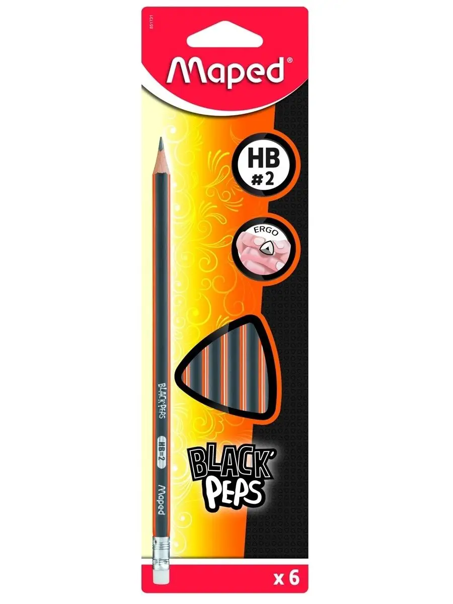 Набор чернографитных карандашей, 6 шт. Black Peps