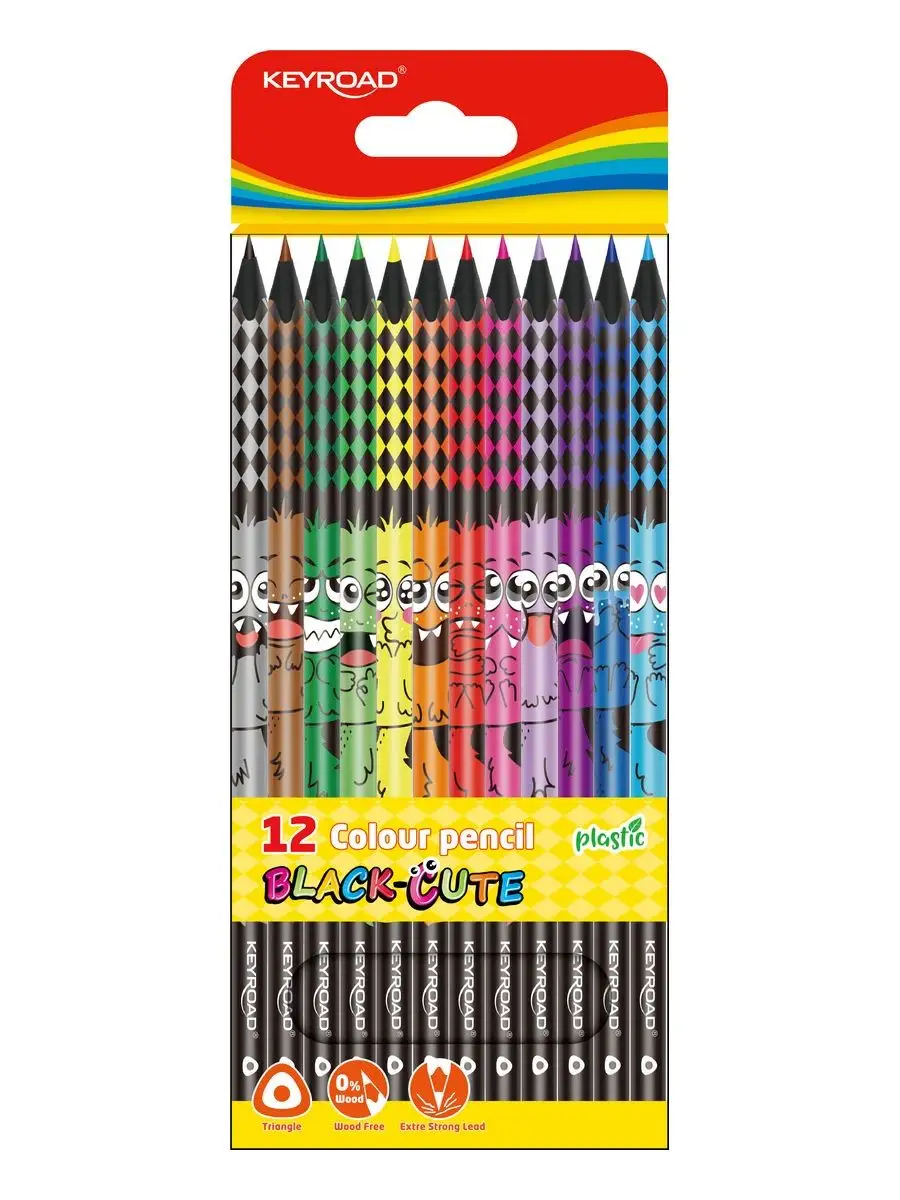 Цветные карандаши Black-Cute 12 цв, пластиковые, картон