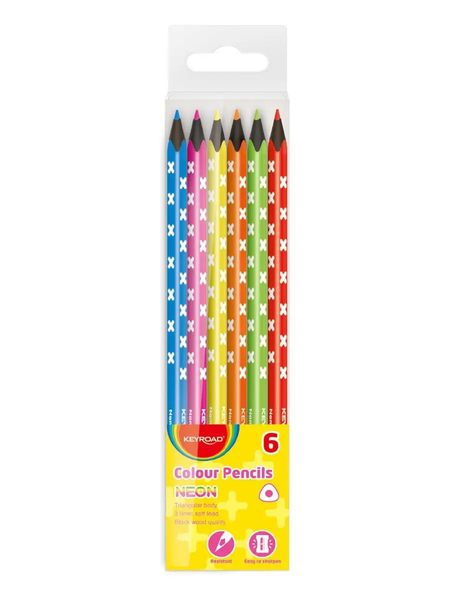 Цветные карандаши Neon 6 цв, трехгранные, черное дерево