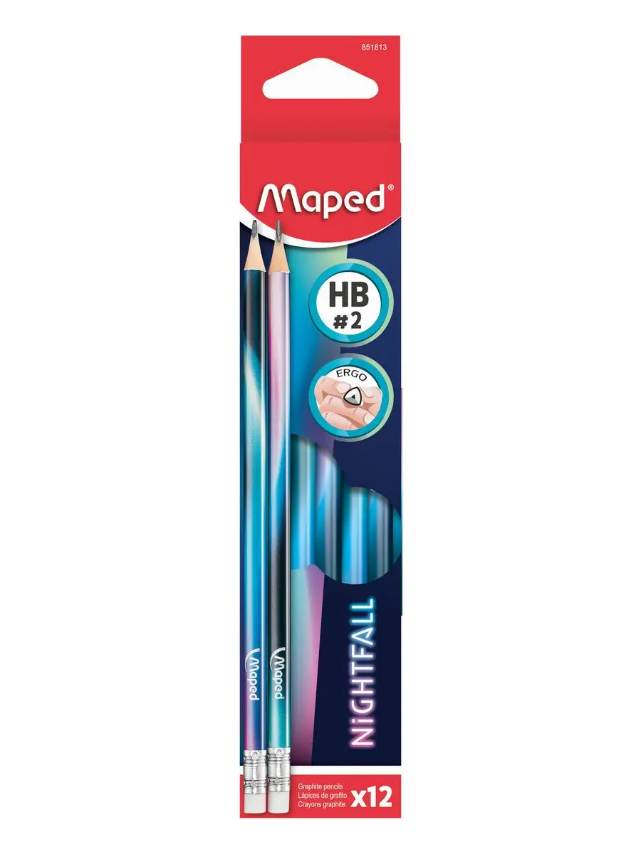 Карандаш ч/гр с ластиком HB  Maped NIGHTFALL 12 шт/уп