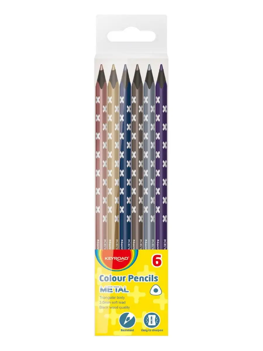 Цветные карандаши Metallic 6 цв, трехгранные, черное дерево
