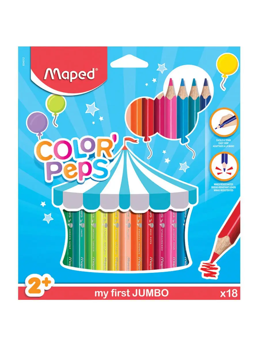 Карандаши цветные, утолщенные 18 цв, JUMBO