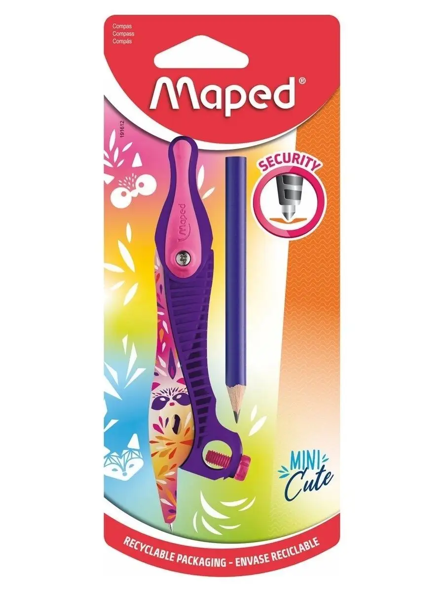 Циркуль пластиковый + карандаш в комплекте MAPED KIDZ MINI CUTE, индивидуальная упаковка