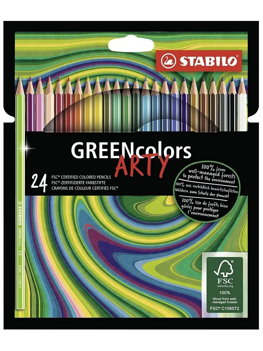STABILO GREENcolors ARTY набор цветных карандашей 24цв, в картонном футляре