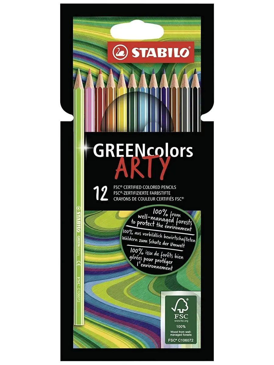 STABILO GREENcolors ARTY набор цветных карандашей 12цв, в картонном футляре