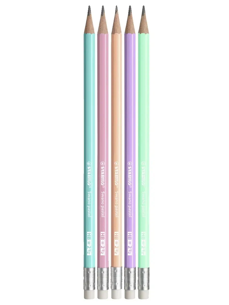 Карандаш чернографитный с ластиком Swano pastel 4908 твердость HB, корпус пастель ассорти,набор 5 шт