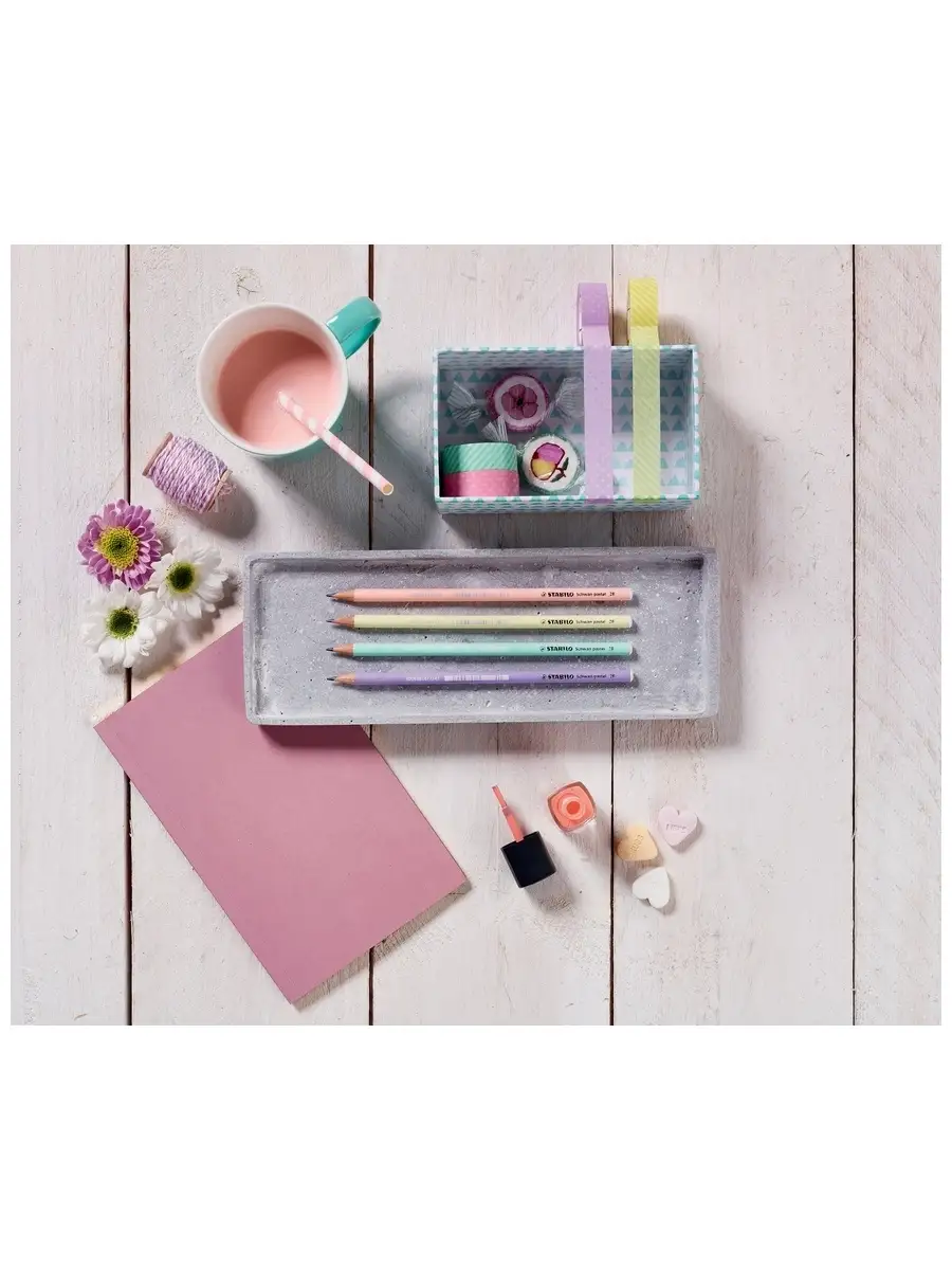 Карандаш чернографитный с ластиком Swano pastel 4908 твердость HB, корпус пастель ассорти,набор 5 шт