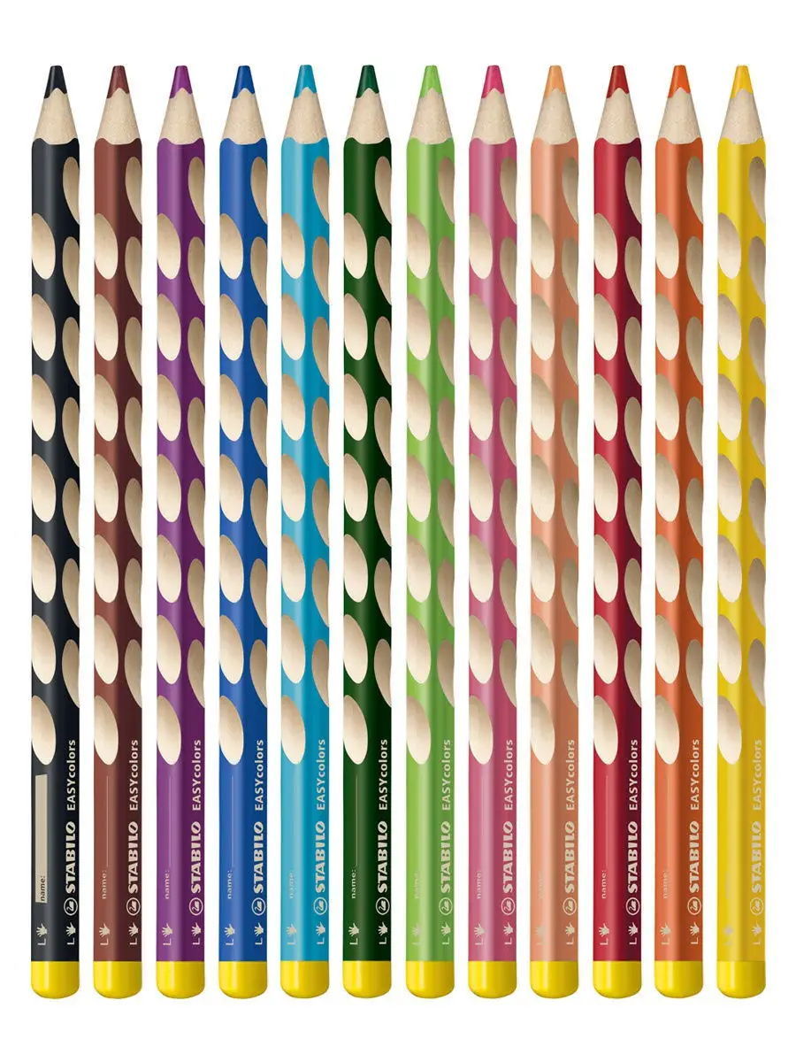 Карандаши цветные эргономичные EASYcolors для левшей в наборе 12 цветов+точилка