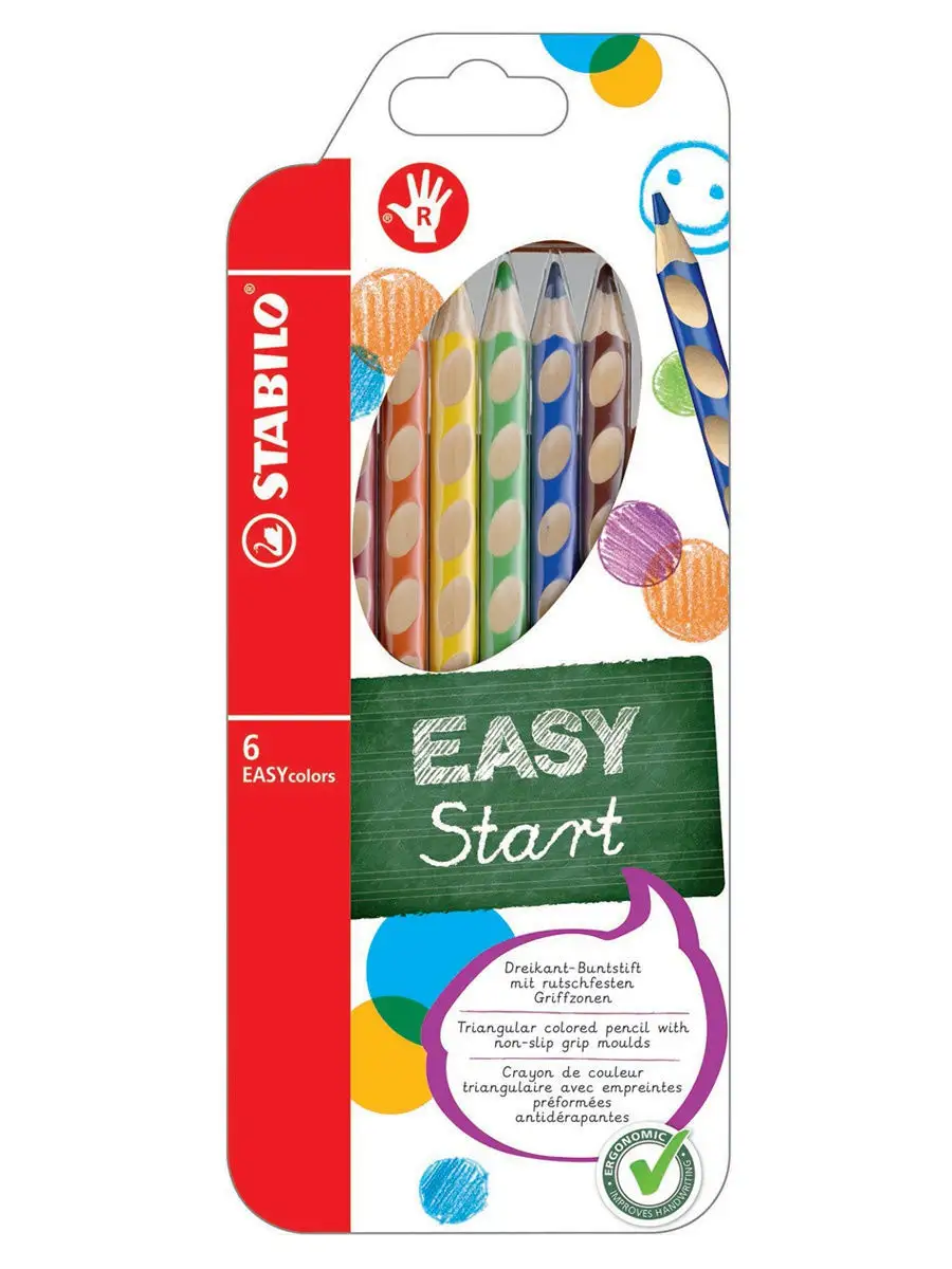 Карандаши цветные эргономичные EASYcolors для правшей, 6 цветов