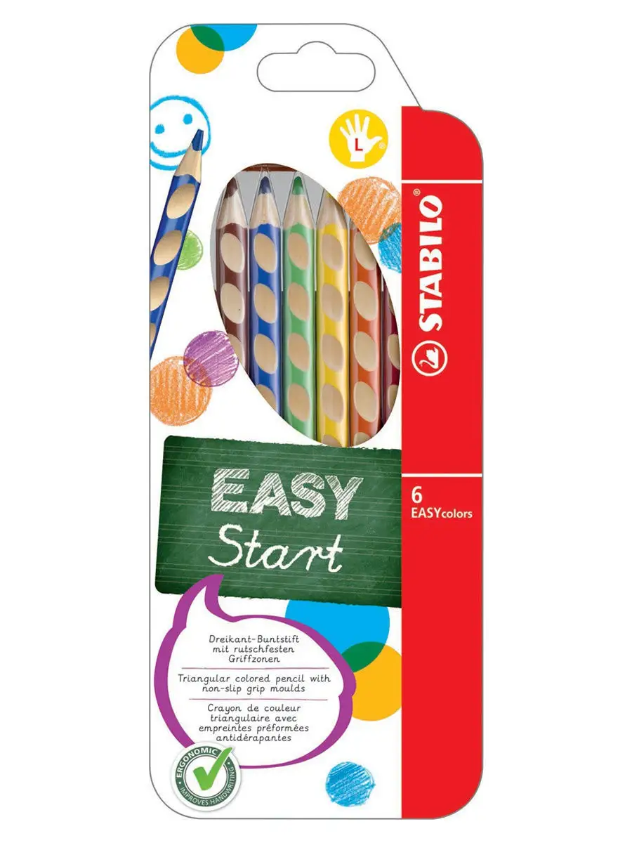 Карандаши цветные эргономичные EASYcolors для левшей, 6 цветов