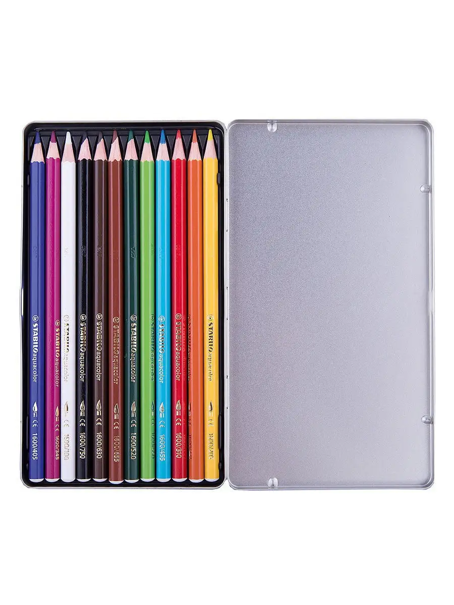 Карандаши цветные акварельные Aquacolor, 12 цв, металлический футляр