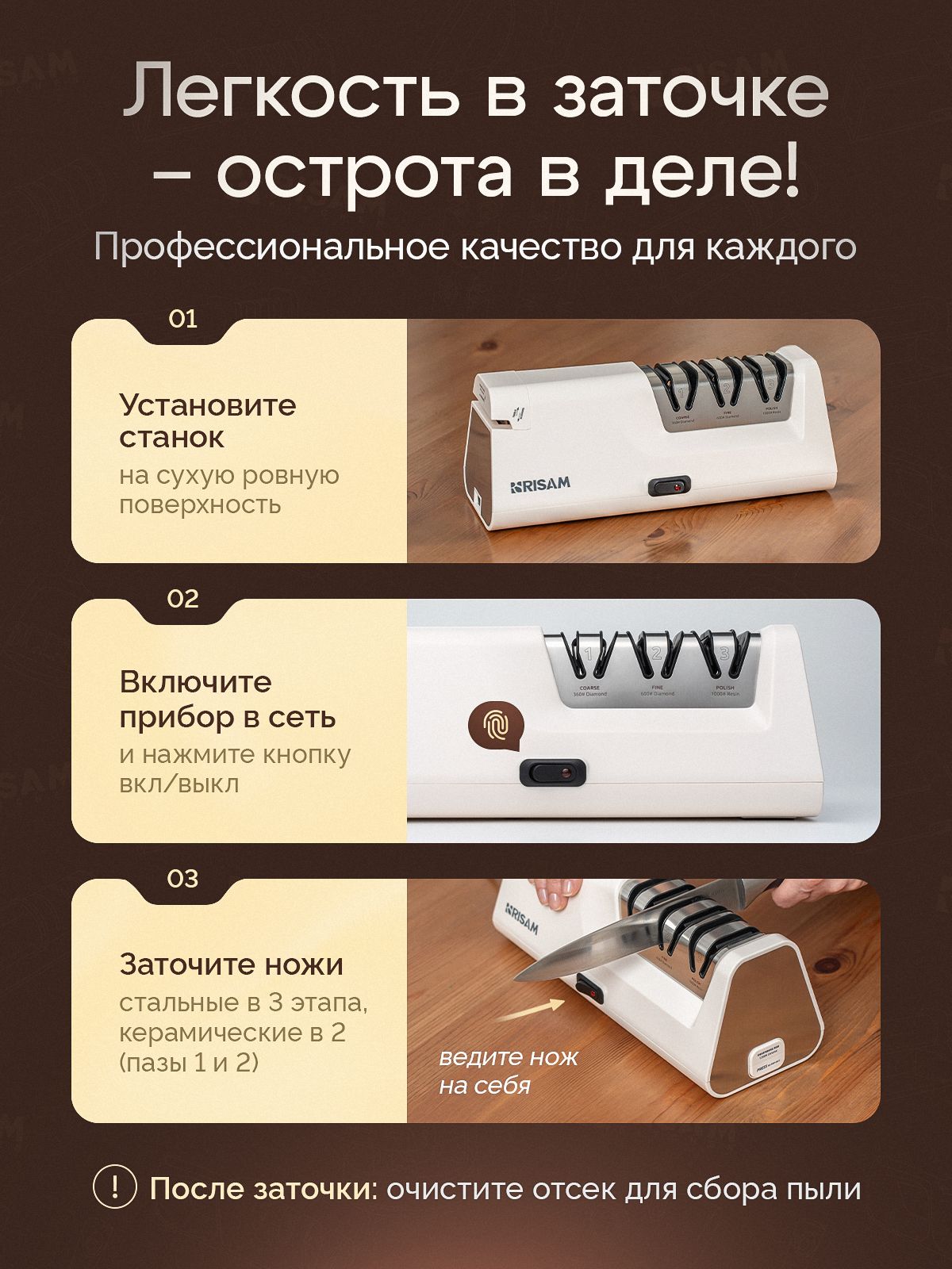 Точилка для ножей кухонных электрическая Risam, профессиональная ножеточка