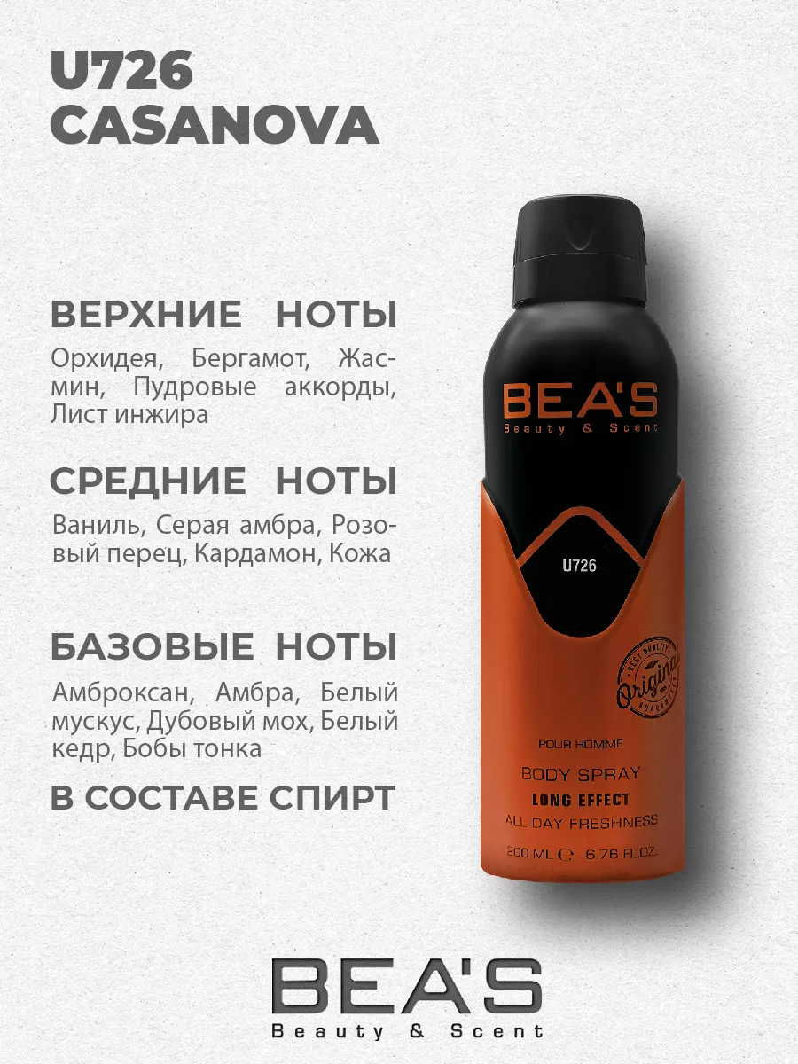 Парфюмерный дезодорант спрей Casanova U726 200 мл