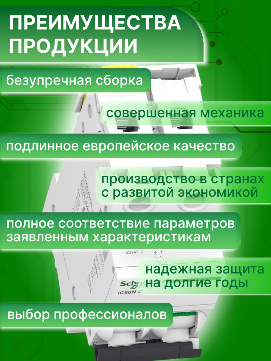 Автоматический выключатель 2P (2П) 6А тип C 6кА Acti9 iC60N Schneider Electric A9F74206 2шт