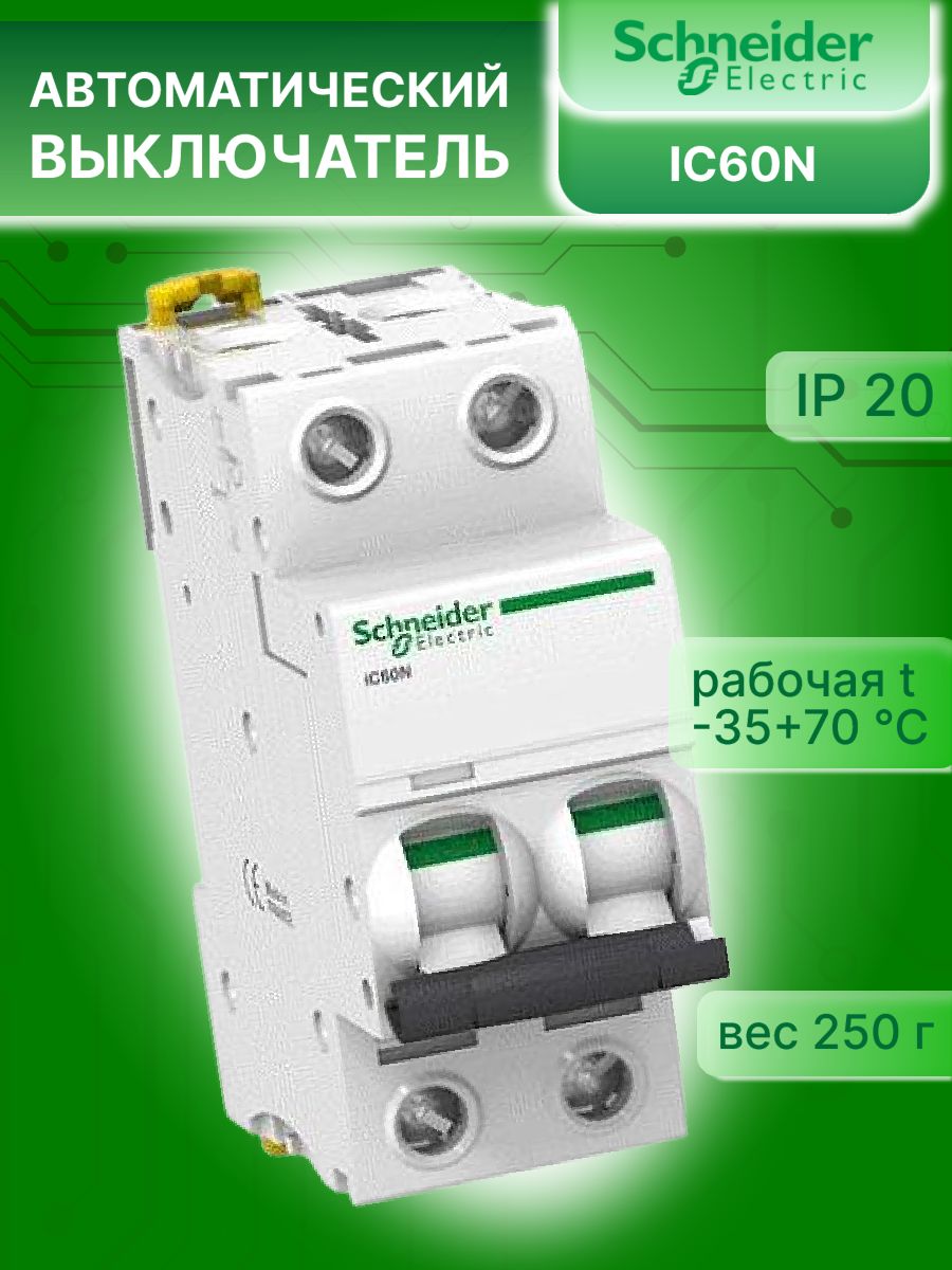 Автоматический выключатель 2P (2П) 4А тип C 6кА Acti9 iC60N Schneider Electric A9F74204 2шт