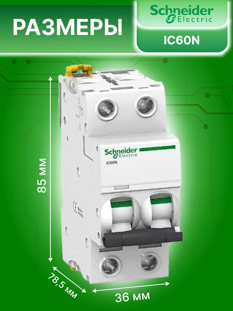 Автоматический выключатель 2P (2П) 4А тип C 6кА Acti9 iC60N Schneider Electric A9F74204 2шт