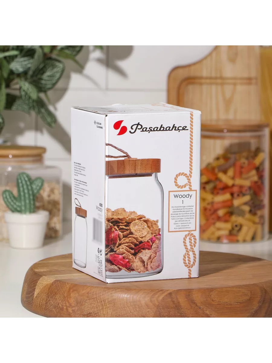Банка для сыпучих продуктов с крышкой Woody, 860 мл