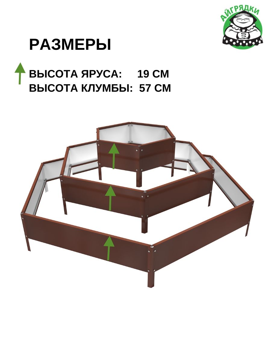 Клумба оцинкованная трёхъярусная 140-100-60см, борт 19см, тёмно-коричневая