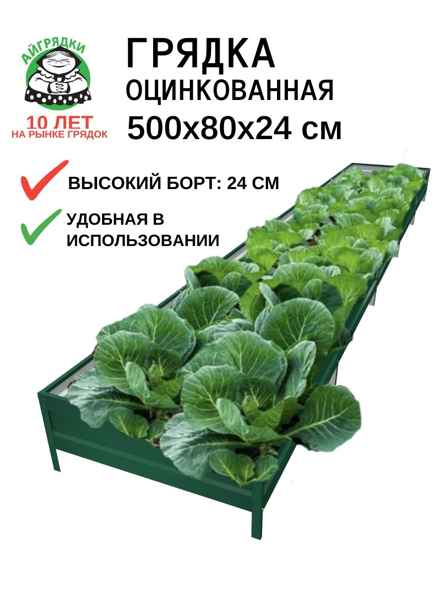 Грядка оцинкованная на дачу 0,8х5 м, высота 24 см, зелёный мох