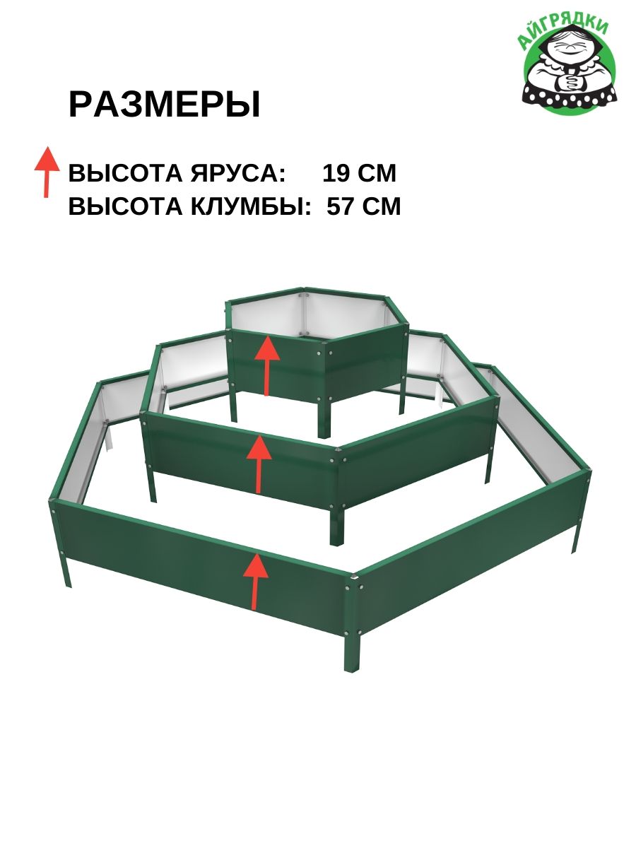 Клумба садовая 160-100-40 см, борт-19см, высота клумбы 57см, зелёный мох